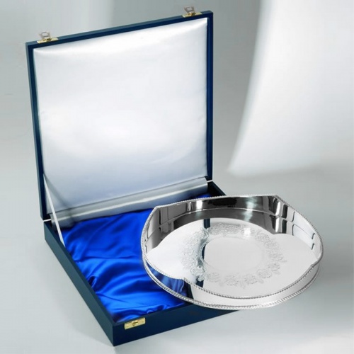 Silver Plated Round Tray with Traditional Decoration Awards Trophies